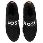 Boys Black Logo Trainers, 1, hi-res